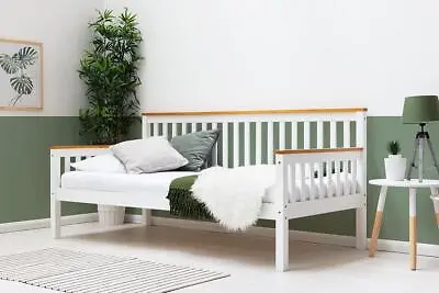 Wooden Day Bed With Trundle Farmhouse Style Blythe /Oak Effect White  Single • £149.99