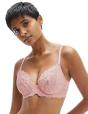 Calvin Klein Seductive Comfort Plunge Bra 000QF6572E Womens Bras Pink Shell • £22.50