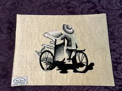 Vintage Vietnamese Silk Embroidery Art Man On A Rickshaw • $29