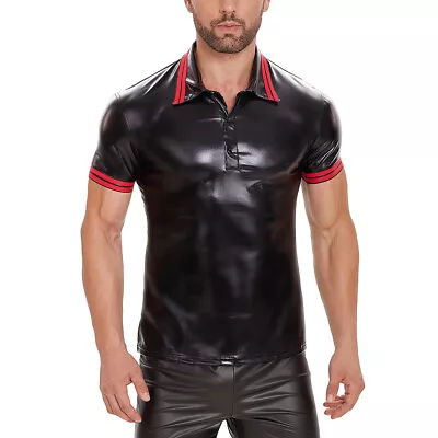 Mens Sleeves Shirt Tank Top Undershirt Clubwear Nightclub Patent Leather Short • $19.72