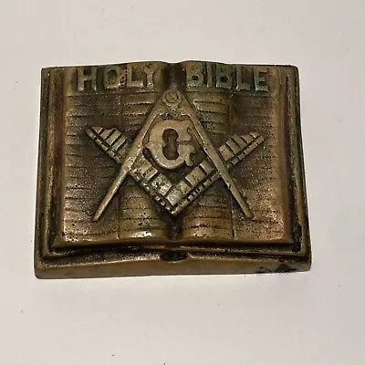 Antique Us Bronze Holy Bible Masonic Compass Desk Art Paperweight Plaque Statue  • $37.43