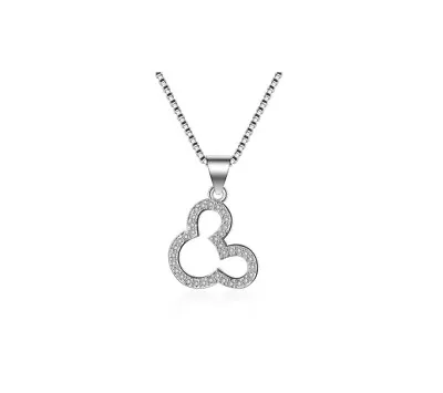 Pave Cubic Zirconia Silver Disney Mickey Mouse Pendant Necklace • $8.99