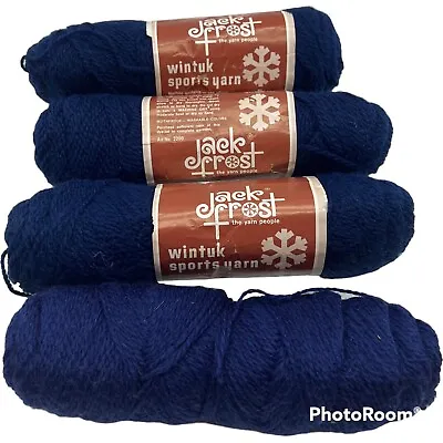 VTG Jack Frost Wintauk Orlon Acrylic Sports Yarn Lot 4 Skeins Navy Same Dye Lot • $4.99