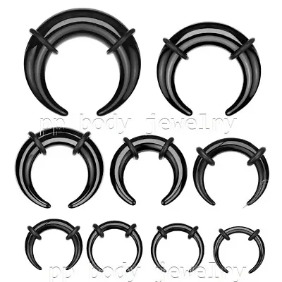 PAIR C-Shape Black Acrylic Buffalo Taper Expander Ear & Septum Stretcher 14G-00G • $6.85