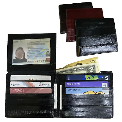 Genuine Eel Skin Leather Bifold Wallet For Men Credit Card Wallet 1 ID Window  • $26.99