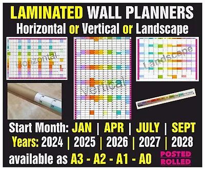 LAMINATED 12 MONTH WALLPLANNERS - Office Organiser  | Event Planner  A3 A2 A1 A0 • £9.99