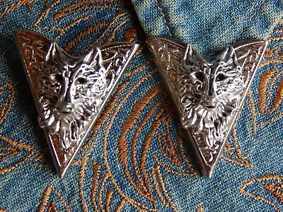 New Exclusive  Pair Of Wolf Collar Tips Silver Colour Metalgothwestern • £20.99