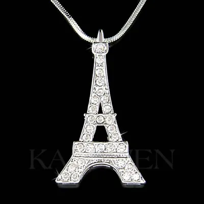 ~Eiffel Tower Made With Swarovski Crystal Paris France Holiday Souvenir Necklace • $55