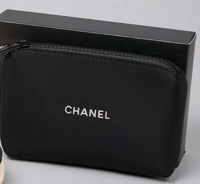 CHANEL Black Nylon Neoprene Cosmetic Makeup Pouch Zip Bag With Box. New • $55