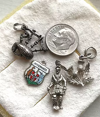 Vintage Sterling LOT Old English Charms THISTLE BAGPIPES TARTAN PIPER FIGURE • $16