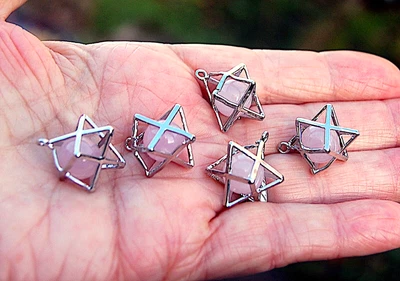 £4.99 • Buy 5 Broken Need Soldering Rose Quartz Sphere Merkaba Pendants 3/4  Bargain Resell