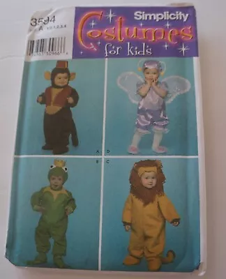 Simplicity 3594 Childrens Costume Monkey Fairy Frog Sizes 1/2-4 Sewing Pattern • $9