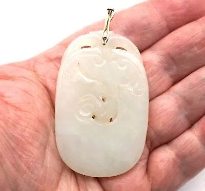 Antique Translucent Off-white Mutton Fat Jade Pendant Handmade Carved & Pierced • $199