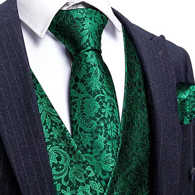 Mens Waistcoat Black Blue Red Paisley Dress Vest Neck Tie Hankie Set Suit Tuxedo • $23.99