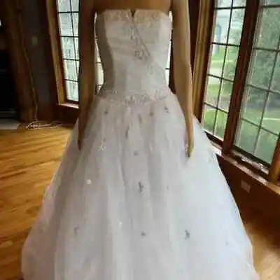 Mori Lee White Tulle Strapless Floor Length Wedding Dress Bridal Gown Size 4 • $49.95