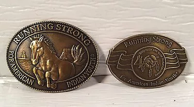 2 Running Strong For American Indian Youth Belt Buckles-Billy Mills '96 & Anniv. • $19.99