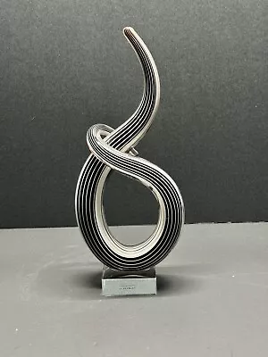 SCULPTED Art Glass Murano Style Swirl Sculpture Black & White  10” Tall • $20.99