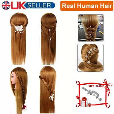 Salon Real Hair Training Head Hairdressing Mannequin Styling Doll+Table Clamp UK • £19.99