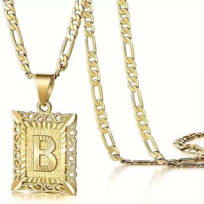 18K Gold Plated Letter B Square Pendant Necklace Initial Chain Men Women Gift • $12.98