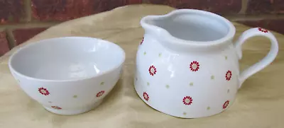 Laura Ashley Stacking Milk Jug & Sugar Bowl Set Pink Daisies Hand Painted Ditsy • £16.95