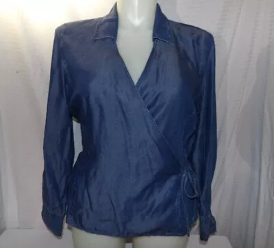 J JILL Women's Blue Tencel Wrap Blouse Size 16 • $15.99