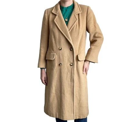 $135 • Buy Vintage 1970s Womens Double Breasted 100% Camel Hair Brown Tan Trench Coat Sz M