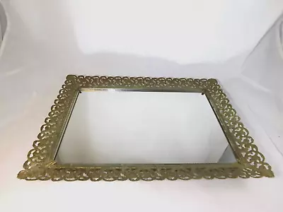 Vintage Gold Filigree Vanity Footed Rectangular Mirror/Tray/Frame 14.5 X 10.5 • $19.95