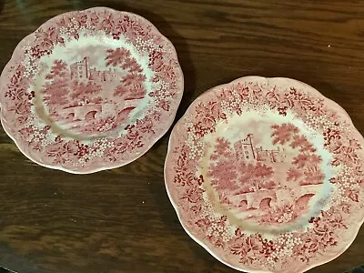 2 Romantic England Derbyshire Hadron House Pink Transferware Dinner Plates • $20