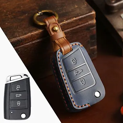 Leather Remote Key Case Cover Fob Holder Shell For Volkswagen Passat Bora Tiguan • $18.04