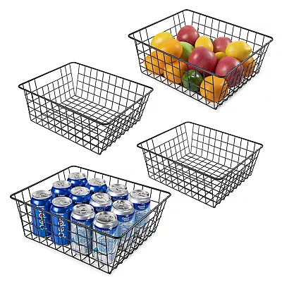 4 Pack Metal Wire Freezer Organizer Bins W/ Handles Pantry Baskets For Kitchen • $22.07