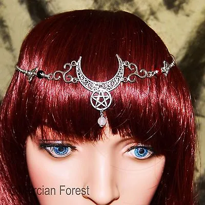 Triple Goddess Crescent Moon Headdress - Pagan Jewellery Wicca Witch Pentacle • £11.50