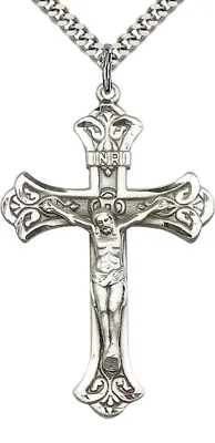 925 Sterling Silver Catholic Crucifix Cross Necklace For Men 24 Chain Made USA • $76