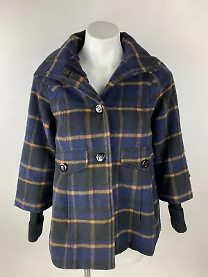 VERO MODA Black Blue Yellow Plaid Coat Hooded Jacket XS Excellent • $62.95