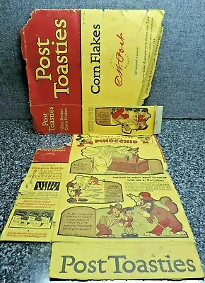 Post Toasties Mickey Mouse Presents Pinocchio 1939 Partial Box With Cut Outs • $67.50