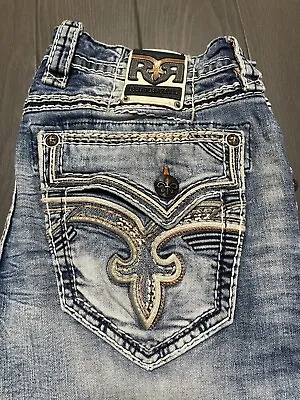 Rock Revival Jeans Jackee Straight Leg Mens 34 Light Blue Premium Designer Denim • $79.95