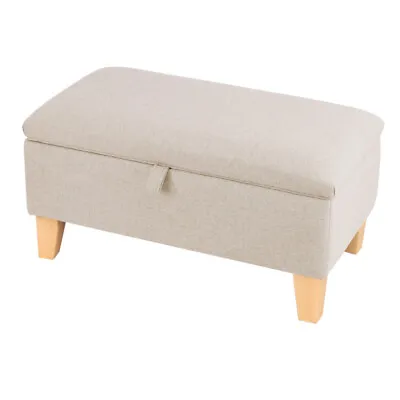 Chest Storage Footstool Coffee Table Stand Linen Seat Chair Case Solid Wood Legs • £55.95