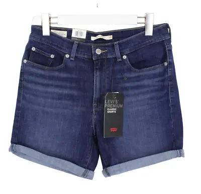 LEVI'S Classic Premium Big E Shorts Women's W28 Denim Stretch Zip Fly Blue • £23.99