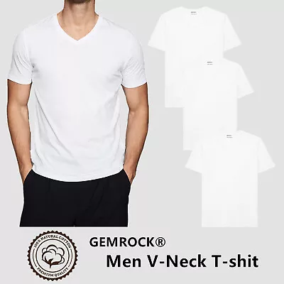 Men 100% Cotton V Neck T Shirt Solid White Short Sleeve Casual Tee S-4XL Lot • $25.99