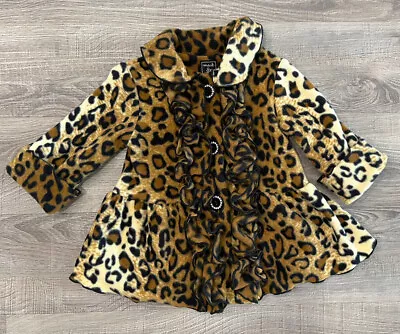 Baby Girls Coat Leopard Print Size 9M Mack & Co Swing Ruffles Button Closure • $19