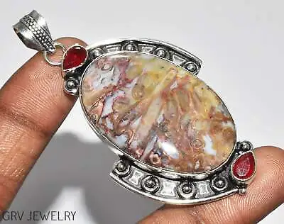 Morrocan Seam Agate & Garnet Gemstone 2.7  Pendant 925 Silver Plated U507-C152 • $6.49