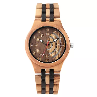 Men's Half Hollow Watch Full Wood Watch Wooden Quartz Dial Luminous Hands Gifts • $41.78