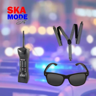 £15.99 • Buy Unisex 80s Retro Ska Mode Two Tone Kit Black/white Braces Glasses Cell Phone Set
