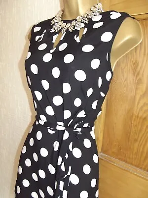 WALLIS❤️ £40 Beautiful Style 50's Size 18 P  Black Polka Dot Dress Wedding • £19.99