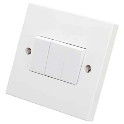 3 Gang Light Switch 2 Way White 10 Amp Wall Socket Electric Standard With Screw • £6.49