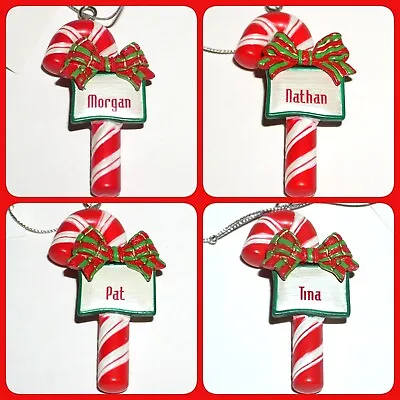 $7 • Buy Ganz Candy Cane Christmas Ornament Bow Personalized Red Silver Choose Name NWT