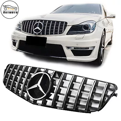 GT Chrome Front Grille Grill +Emblem For Mercedes Benz W204 C250 C300 C350 08-13 • $81.49