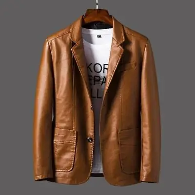 Mens Wedding Casual Formal Dress Blazer Leather Jacket Coat Business Slim Fit • $37.89