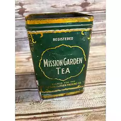 Old Vintage Advertising Tin Mission Garden Tea Packing Co Liberty • $8.40