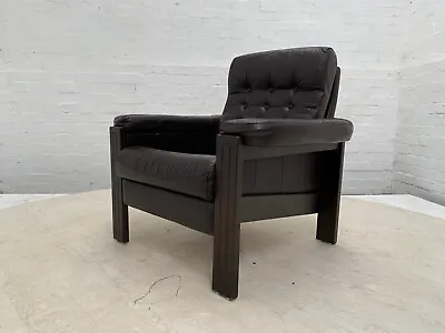 EB3176 Danish Dark Brown Leather & Vinyl Lounge Chair Mid-Century Modern MNOR • £225