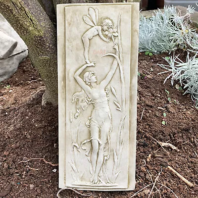 £20.99 • Buy Stone Garden Statue Ornament Sculpture Nymph & Cherub Angel Fairy Wall Plaque A